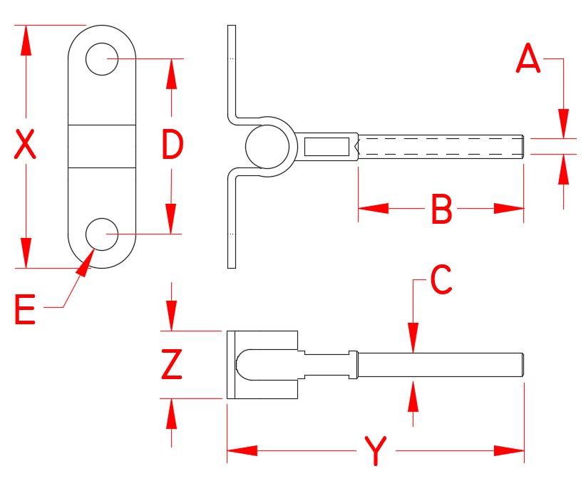 Stainless Steel Hand Swage Wall Mount, S0723-H003, S0723-H005, Line Drawing